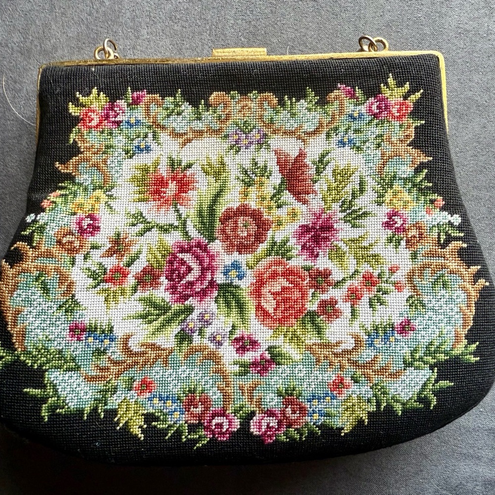 Floral Embroidered Black Clutch